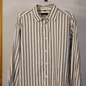 Ben Sherman dress shirt, white w/ blue/gold/black